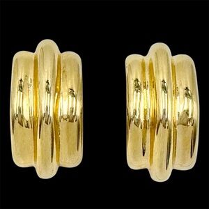 Erwin Pearl Vintage Chunky Gold 80s 90s Half Hoop Clip On Earrings